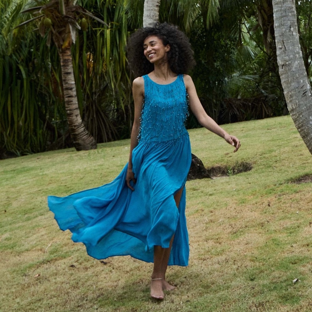 Doen Heirloom Danyala Dress in Blue Gratto Size L NWT - Picture 2 of 16